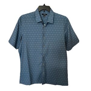 New Alfani Men’s Large blue short-sleeve patterned button down shirt
